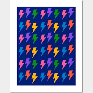 Rainbow Lightning Bolts Pack on Navy Blue Posters and Art